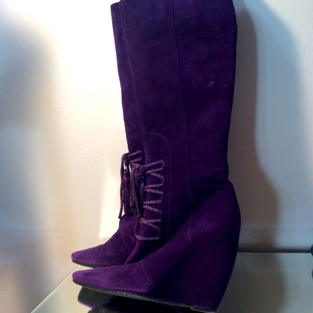 Sergio Rossi purple suede Lace up heel boots
